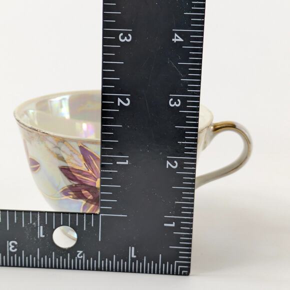 Nasco Japan Poinsettia Teacup Pearlescent Glaze Lusterware Vintage Gold Purple - Picture 11 of 12